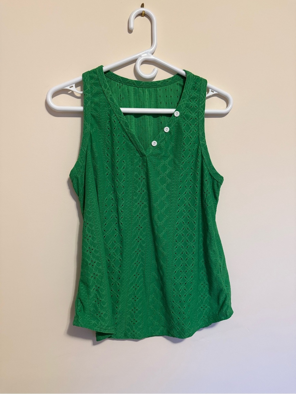 J. Crew Green Eyelet Knit Sleeveless Tank